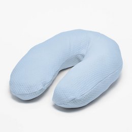 Light blue nursing pillow with soft dots pattern. Filled with EPS pearls or fiber balls for firm yet soft support that conforms to body shape.