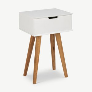 Anita nachtkastje, wit hout en eiken poten