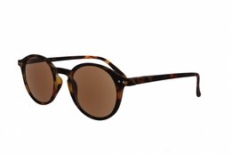 Tortoiseshell round frame eyeglasses with brown lenses