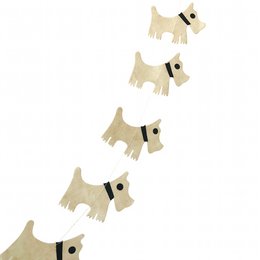 Handmade off-white ecopaper garland with playful dog shapes, suitable for kids' decor. Measures 1.82cm in length, crafted in Nepal.