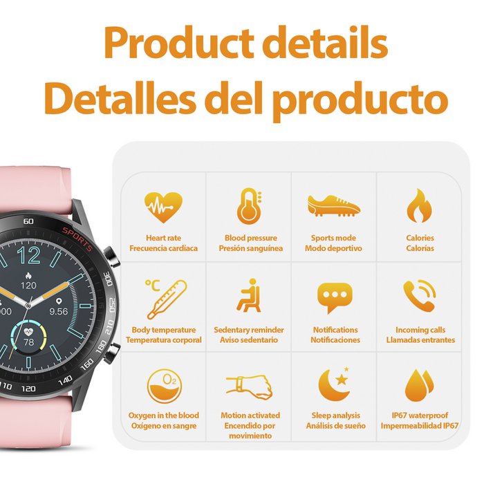 Smartwatch T23 with body temperature, blood pressure, blood oxygen