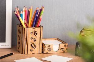 Krea-Wood handgemaakte eiken bureau-organizer