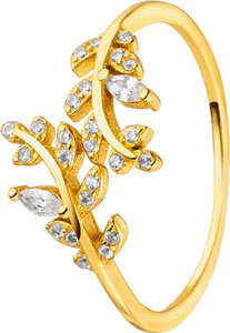 Vergulde zilveren bloemrank ring met zirkonia
