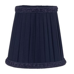 A navy blue lamp shade clip measuring 12 cm in diameter. The shade has a pleated design and a decorative trim around the edge.