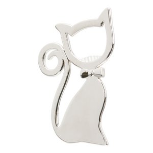 Flesopener kat zilver -gekleurde H. 9 cm, pu 12