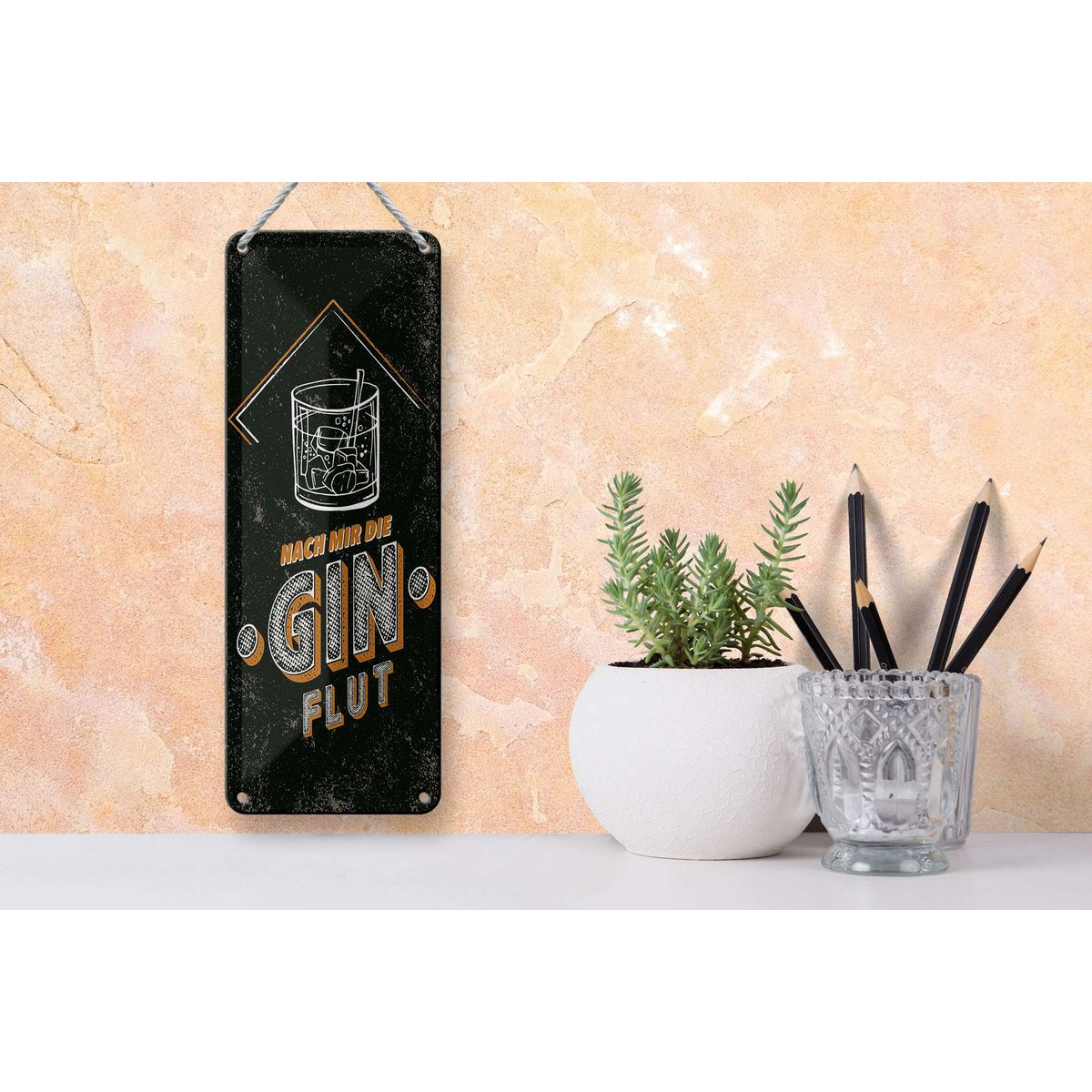 Blechschild Spruch 27x10 cm Nach mir die GINFLUT Deko Schild