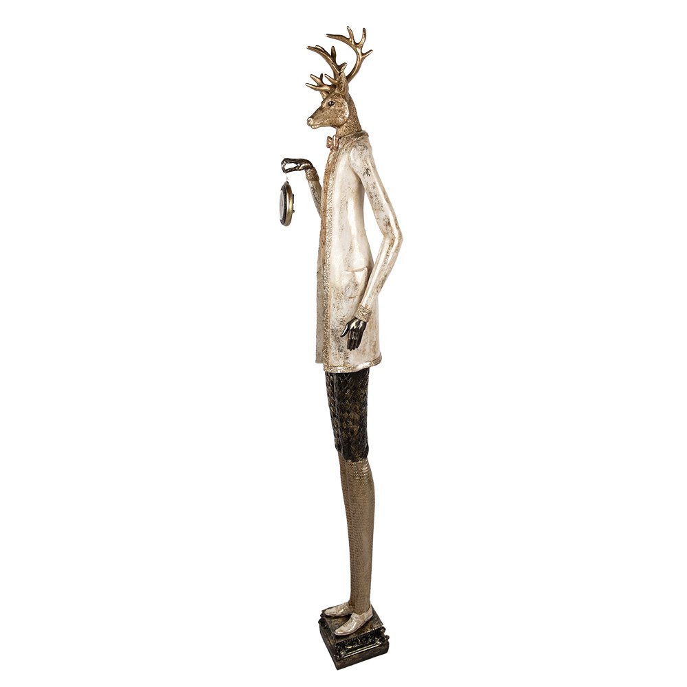 Kerstdecoratie Beeld Hert 27x21x160 cm Beige Kunststof Klok