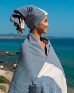 DIAMANT Katoenen Reis- & Haarhanddoek – Sneldrogend – Blauw (90x45 cm)