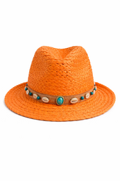  Beige wide-brimmed hat, thick sturdy fabric, decorative striped band, classic style