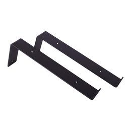 Black metal wall shelf brackets, sturdy and durable for supporting heavy items.