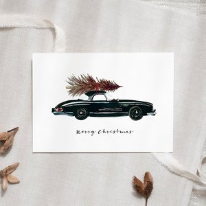 Postcard - Black Christmas Car