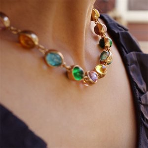 Vintage regenboogstenen ketting en armbandset