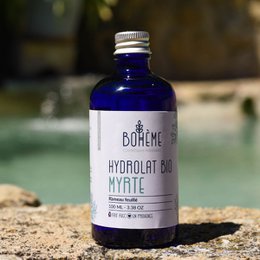 Hydrolat de Myrte Vert bio 100 ml, a natural toner made from organic green myrtle hydrosol, suitable for all skin types.