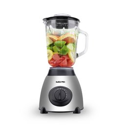 A 2-in-1 blender with a 1.5L glass pitcher and a stainless steel blade for blending a variety of ingredients.
