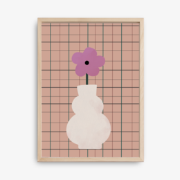 A poster featuring a blue vase with white flowers against a brown background with a checkered pattern at the bottom.

The poster depicts a simple, minimalist design with a blue vase holding white flowers against a warm, earthy-toned background. The vase has a rounded, organic shape, and the flowers appear to be stylized, abstract forms. The background features a repeating checkered pattern in a contrasting color, adding visual interest and texture to the composition.

This poster would be suitable for home decor, office spaces, or as part of a collection of nature-inspired artwork. The color palette and clean, modern design make it versatile and easy to incorporate into various interior styles.