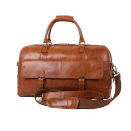  Large brown leather travel bag, spacious tote with handles, vintage style, 28x49x24 cm