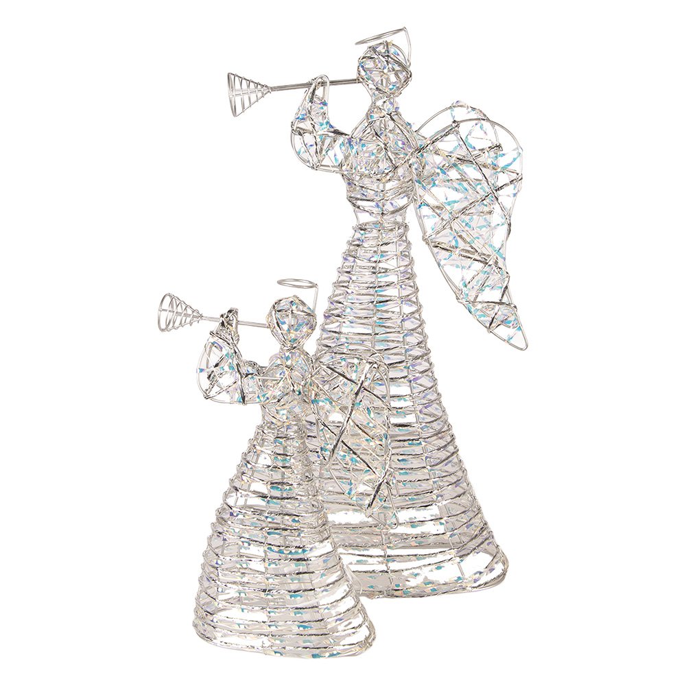 Kerstdecoratie met LED-verlichting Engel 28x10x51 cm / 3xAA Zilverkleurig Metaal