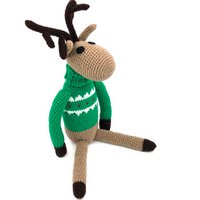 Luna-Leena reindeer with a turtleneck sweater green - 100% soft wool - hand gehaakt in Nepal