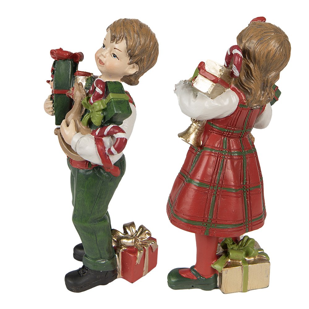 Decoratie Beeld Kinderen set van 2 / 13 cm Rood Groen Polyresin Kerstdecoratie