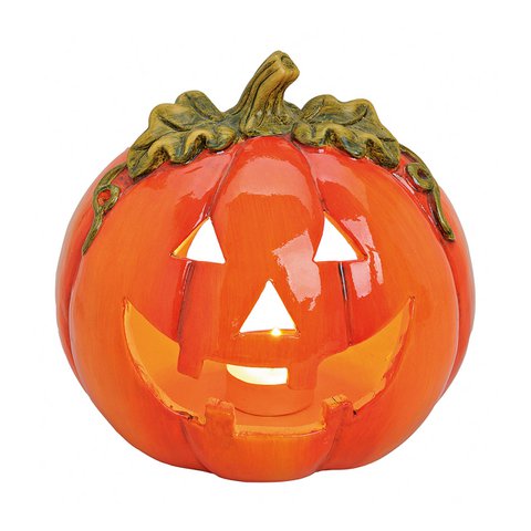 Windlight pumpkin made of clay, orange/green (b/h/t) 18x17x17cm