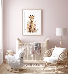 Giraffe nursery poster, giraffe poster, floral nursery print, mother and baby giraffe poster, nursery giraffe print, wildflowers print, girls nursery poster, girls room decoration