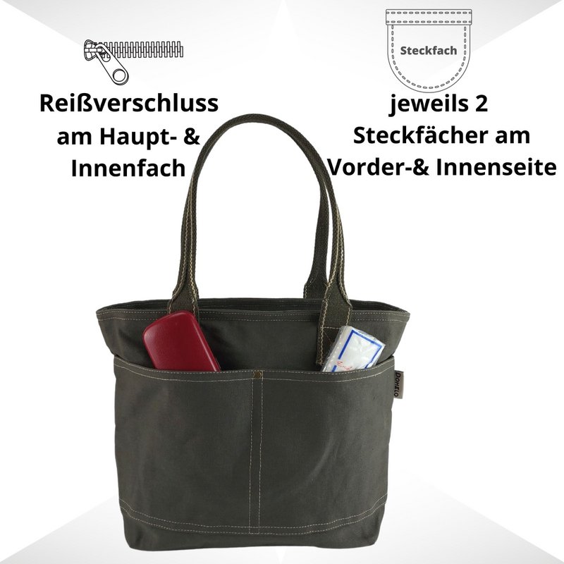 Domelo shopper i voksbehandlet lærred til kvinder. Vandafvisende håndtaske. Vegansk skuldertaske. Monokrom dametaske, der passer til A4