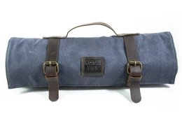 A roll-up knife bag made of top grain leather and waxed canvas, capable of holding up to 8 knives and accessories.