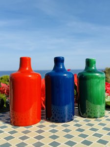 Handgemaakte olieresfles oliedonoren Olielik keramische fles "Unica" voor olijfolie en azijn uit Italië