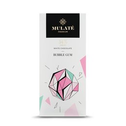 Premium bubble gum chocolate bar with geometric design packaging.