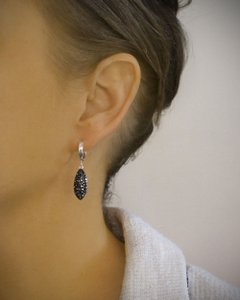 Rhodium plated hoop earrings with Black Diamond pavé drops