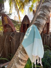 Asciugamano Hammam Fouta Waffle Stripes - Menta - 100x200cm