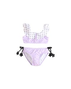 Lilafarbener Mädchenbikini mit weißen Punkten K02-23401021