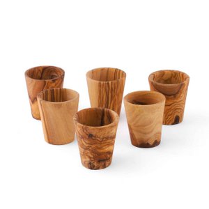 Set van 6 olijfhouten shotglaasjes – handgemaakt