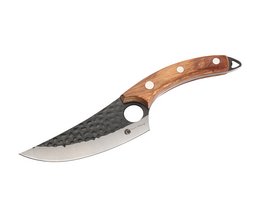 A high-quality outdoor kitchen knife with a rosewood handle and a sharp, durable blade.