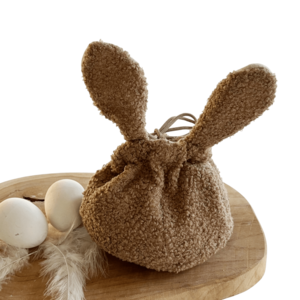 Rabbit tie bag round 15x12cm taupe