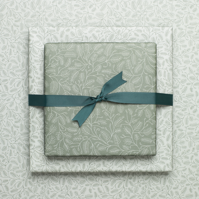 Sustainable Christmas wrapping paper green, wrapping paper fir branches in mint and green - double-sided wrapping paper made from 100% recycled paper