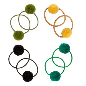 Haargummis Pompom Olive (8/Karte) 4 Farben