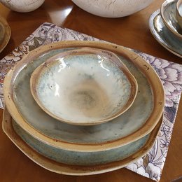 Handcrafted stoneware soup plate in a creamy white matte finish, approximately 20 cm in diameter.