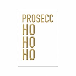 A white postcard with the text "PROSEC HO HO HO" in gold lettering, indicating a Christmas-themed postcard or greeting card.