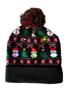 Blinking Beanie "Black Christmas Motifs"