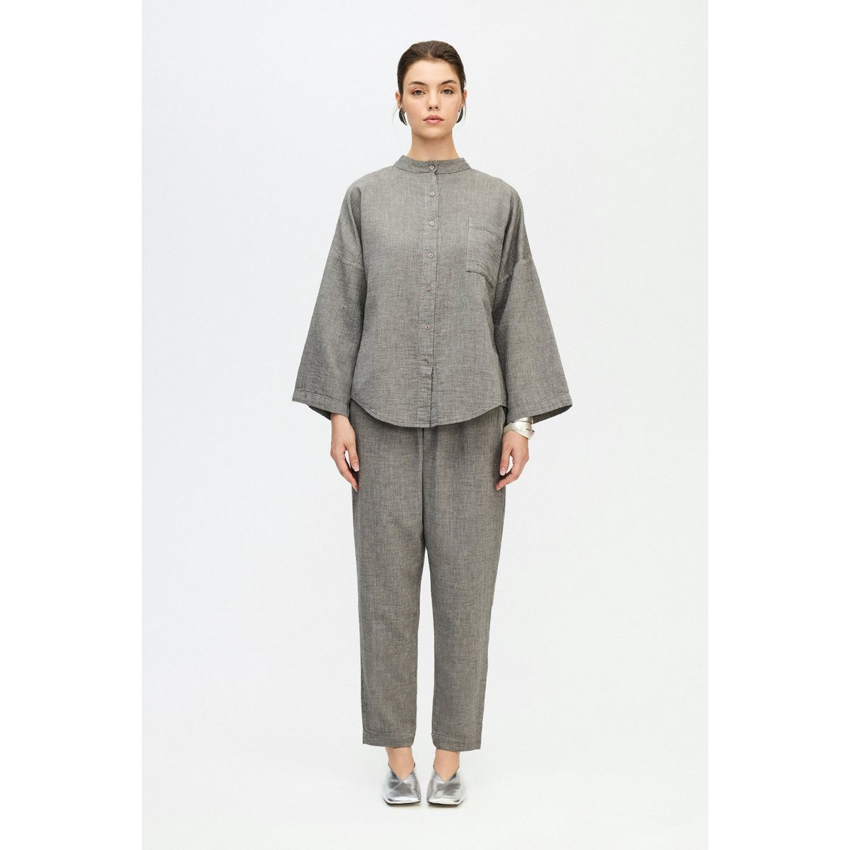 IKIKIZ Grey Cotton Crew Neck Shirt