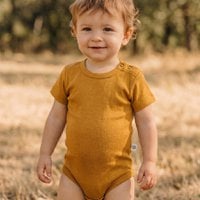Short sleeve woolen bodysuit - Merino wool - Harvest Gold