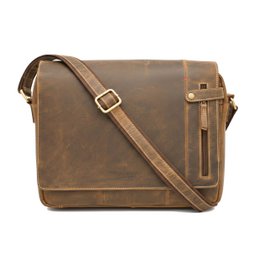  Brown leather messenger bag with shoulder strap, vintage distressed leather, rectangular briefcase style, adjustable crossbody strap