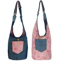Sunsa duurzame jeanstas. 2-zijdige draagbare schoudertas. Hobo-tas. Boho-crossbodytas