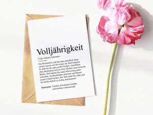 Definition "Volljährigkeit" Grußkarte