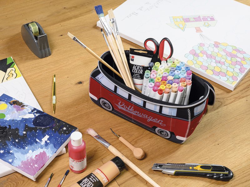 Volkswagen VW T1 Bus 3D Neopren Universaltasche - Klein - /Rot & Schwarz