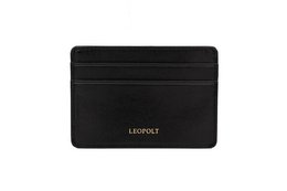 Sleek leather money clip wallet in black, suede, used brown, and cognac brown colors. Features a minimalist design with multiple card slots for convenient storage.