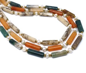 Ketting kolom edelsteen met zoetwaterparel