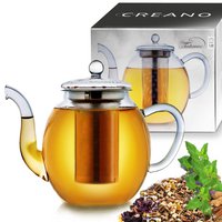 Creano glass teapot 1.0l, 3-part tea maker with integrated stainless steel strainer and glass lid, ideal for preparing loose teas, drip-free, all-in-one