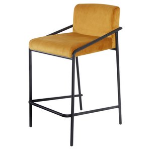 Bar stool velvet velvet and bouclé metal 65 cm Lev - velvet ocher yellow